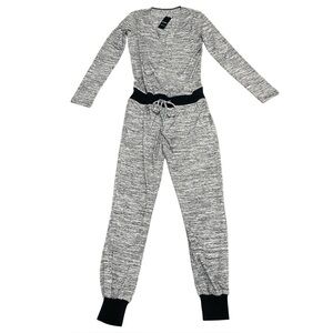 BEBE Sport Spacedye Gray Black Long Sleeve Jumpsuit Made in USA Sz XS NWT